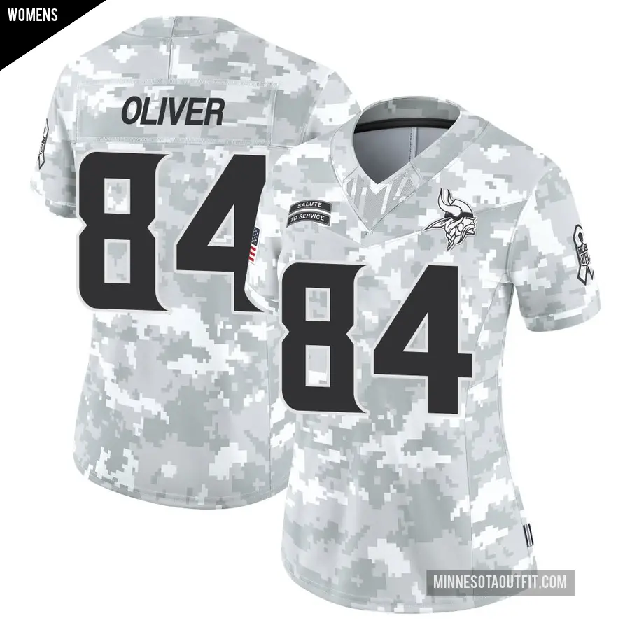 Women's Minnesota Vikings ＃84 Josh Oliver Arctic Camo Limited 2024 Salute to Service Jersey