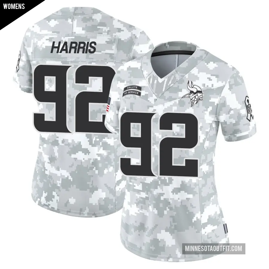 Women's Minnesota Vikings ＃92 Jonathan Harris Arctic Camo Limited 2024 Salute to Service Jersey