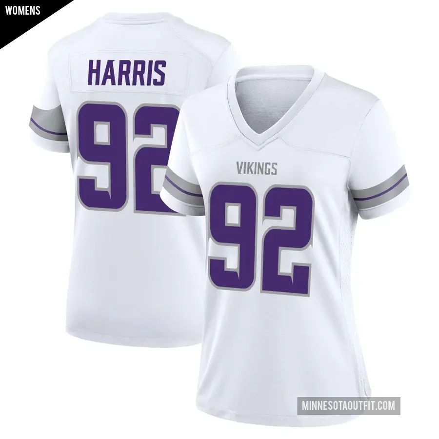 Women's Minnesota Vikings ＃92 Jonathan Harris White Game Alternate Jersey