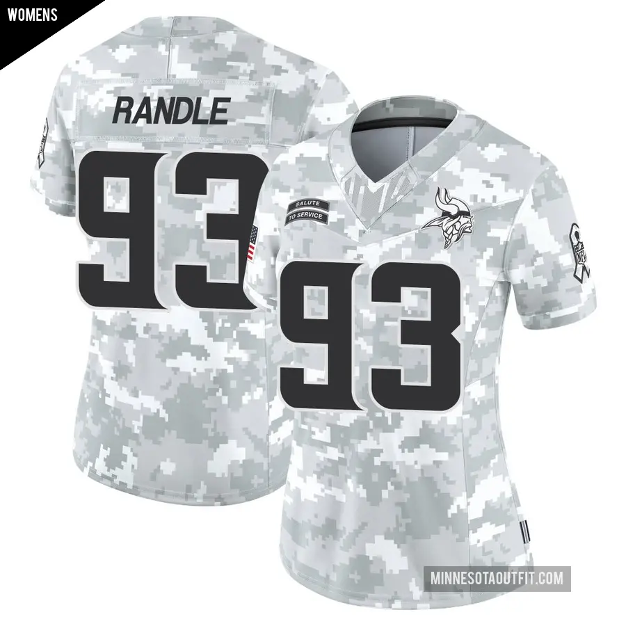 Women's Minnesota Vikings ＃93 John Randle Arctic Camo Limited 2024 Salute to Service Jersey