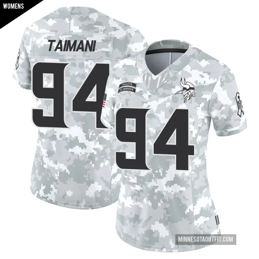 Women's Minnesota Vikings ＃94 Taki Taimani Arctic Camo Limited 2024 Salute to Service Jersey