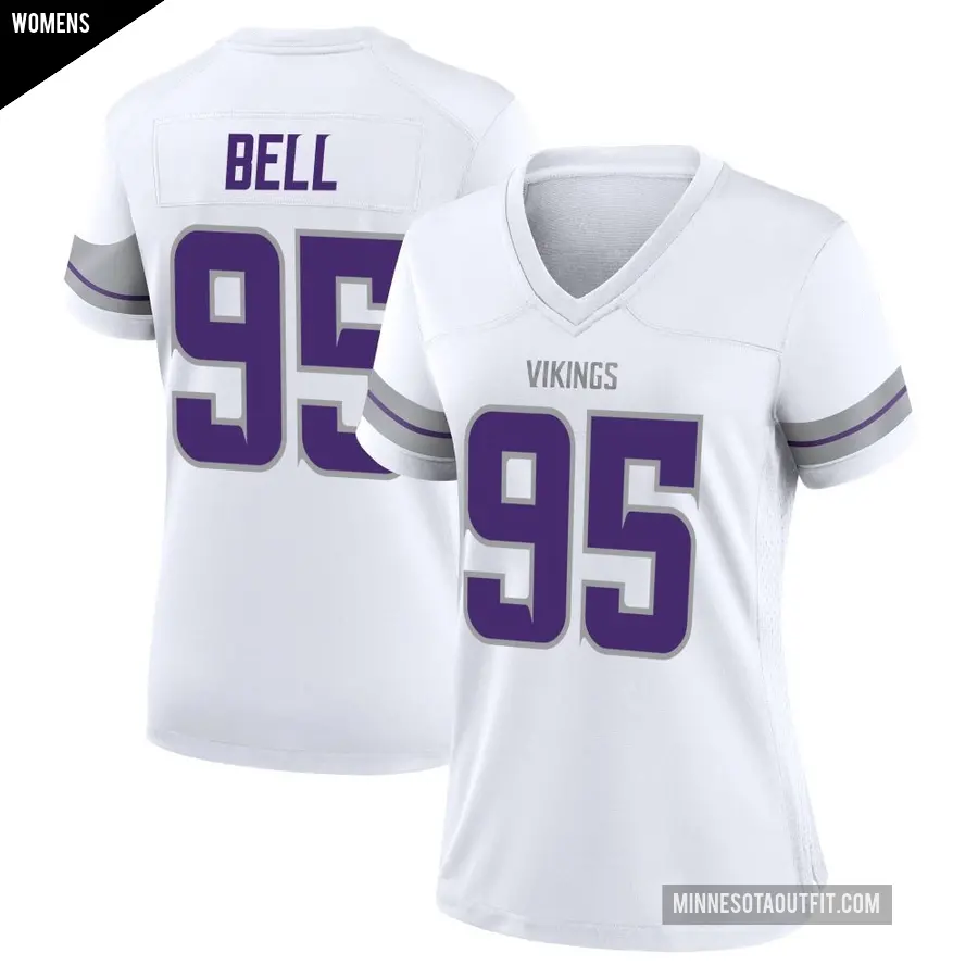 Women's Minnesota Vikings ＃95 Travis Bell White Game Alternate Jersey