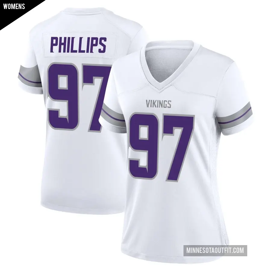 Women's Minnesota Vikings ＃97 Harrison Phillips White Game Alternate Jersey