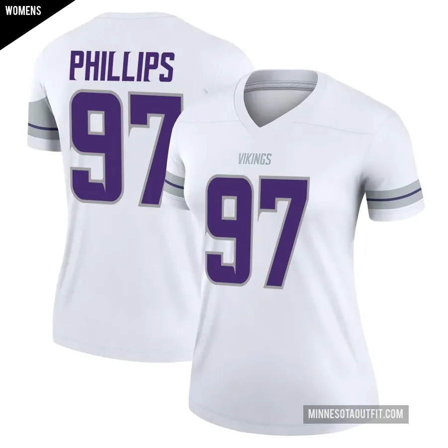 Women's Minnesota Vikings ＃97 Harrison Phillips White Legend Alternate Jersey