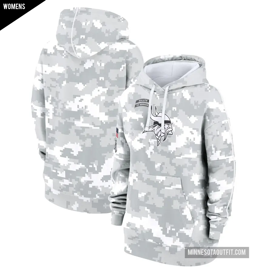 Women's Minnesota Vikings Arctic Camo 2024 Salute To Service Club Fleece Pullover Hoodie