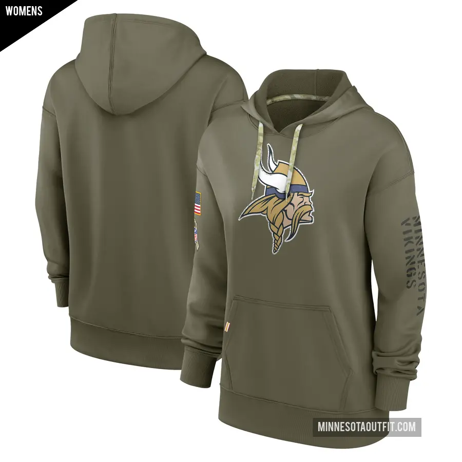 Women's Minnesota Vikings Olive 2022 Salute to Service Performance Pullover Hoodie
