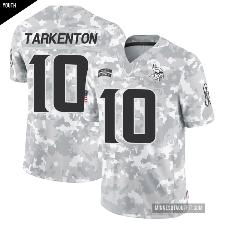 Youth Minnesota Vikings ＃10 Fran Tarkenton Arctic Camo Limited 2024 Salute to Service Jersey