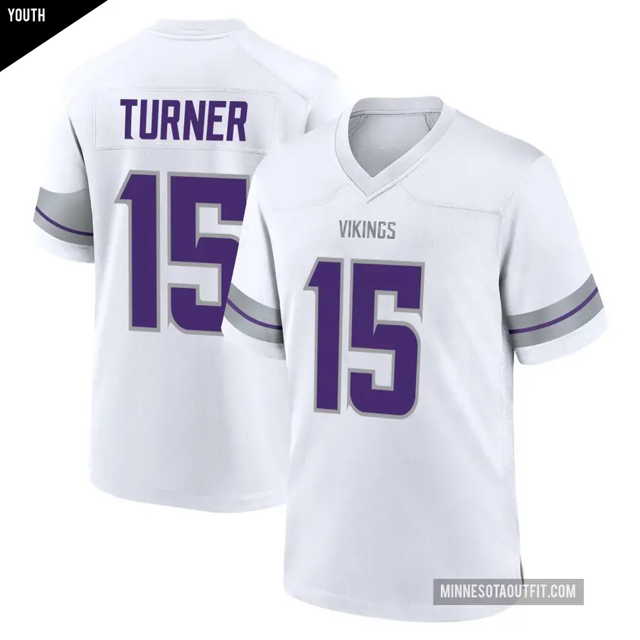 Youth Minnesota Vikings ＃15 Dallas Turner White Game Alternate Jersey
