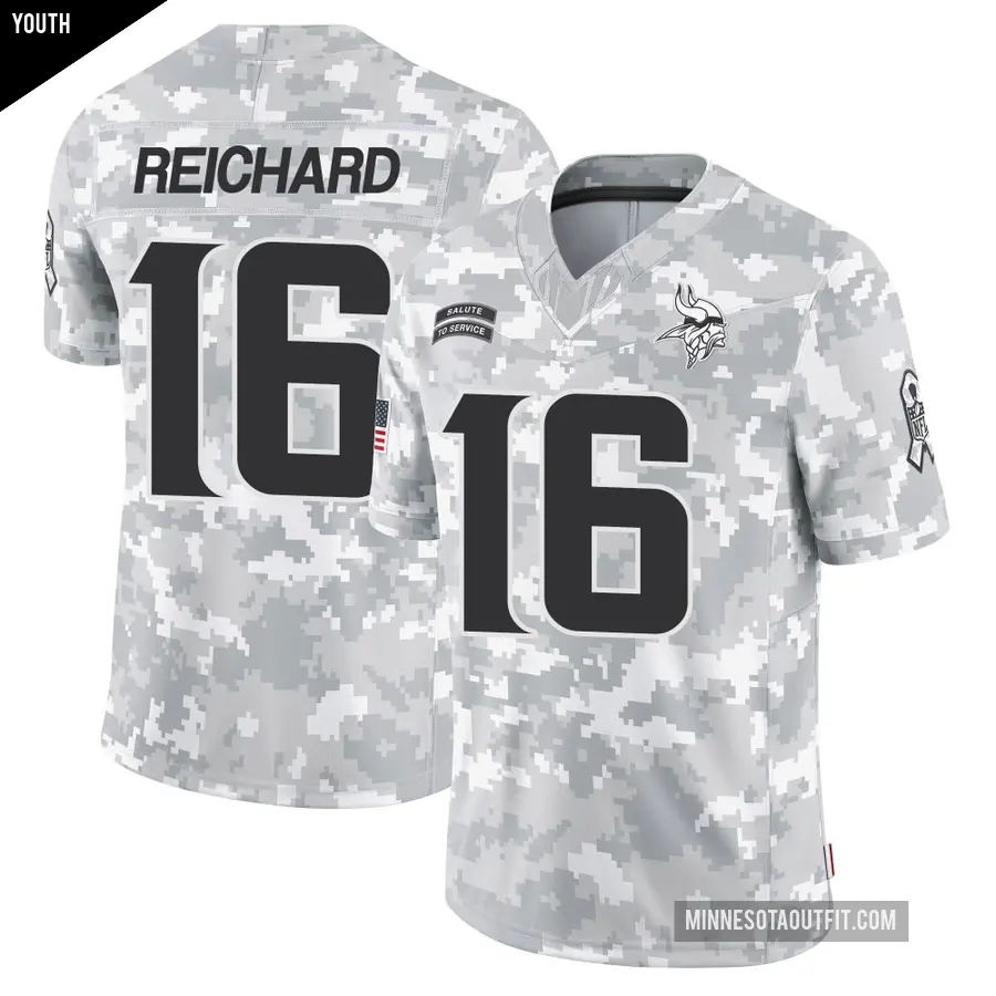Youth Minnesota Vikings ＃16 Will Reichard Arctic Camo Limited 2024 Salute to Service Jersey