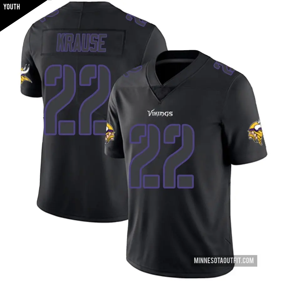 Youth Minnesota Vikings ＃22 Paul Krause Black Impact Limited Jersey