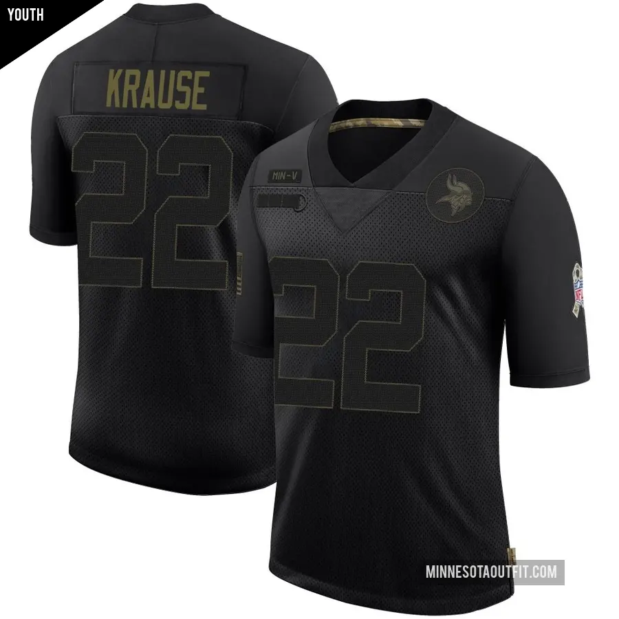 Youth Minnesota Vikings ＃22 Paul Krause Black Limited 2020 Salute To Service Jersey