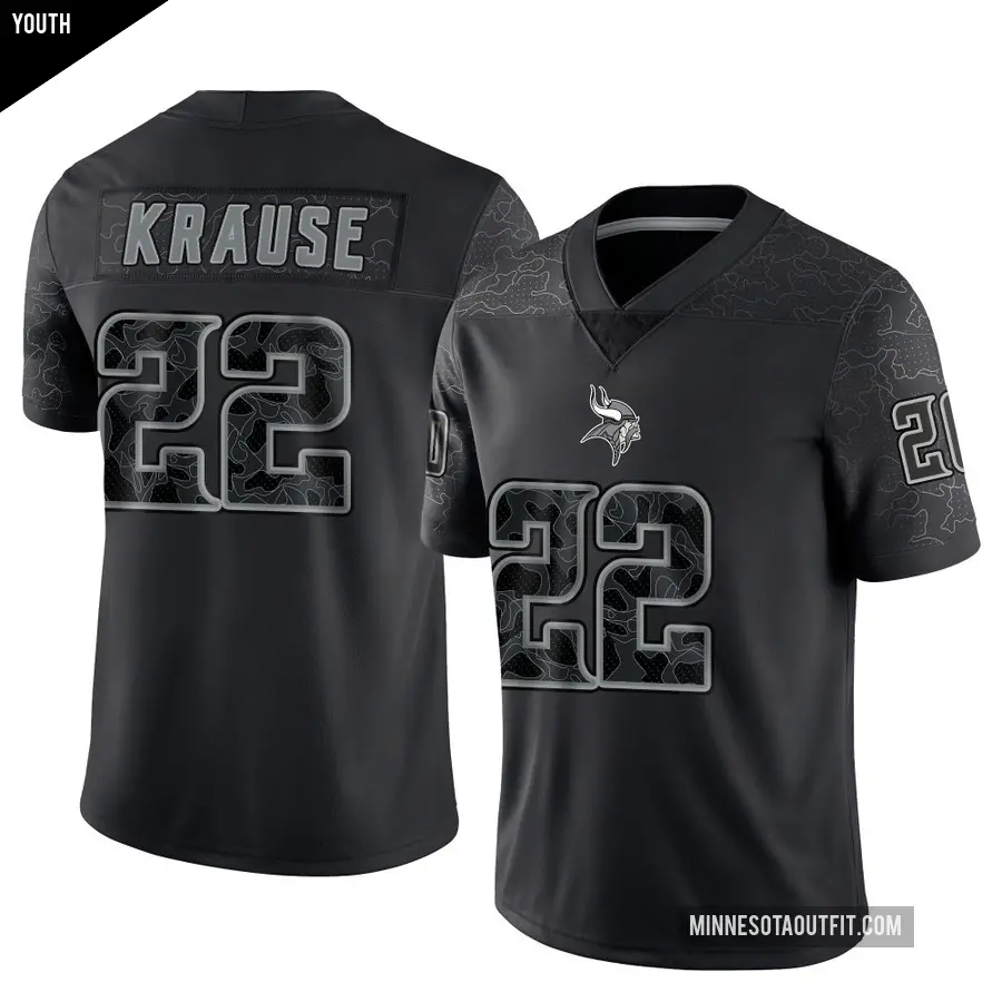 Youth Minnesota Vikings ＃22 Paul Krause Black Limited Reflective Jersey