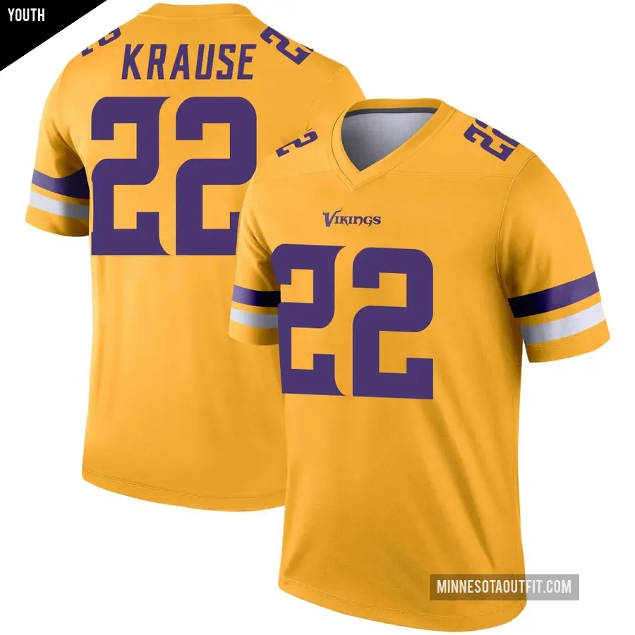 Youth Minnesota Vikings ＃22 Paul Krause Gold Legend Inverted Jersey