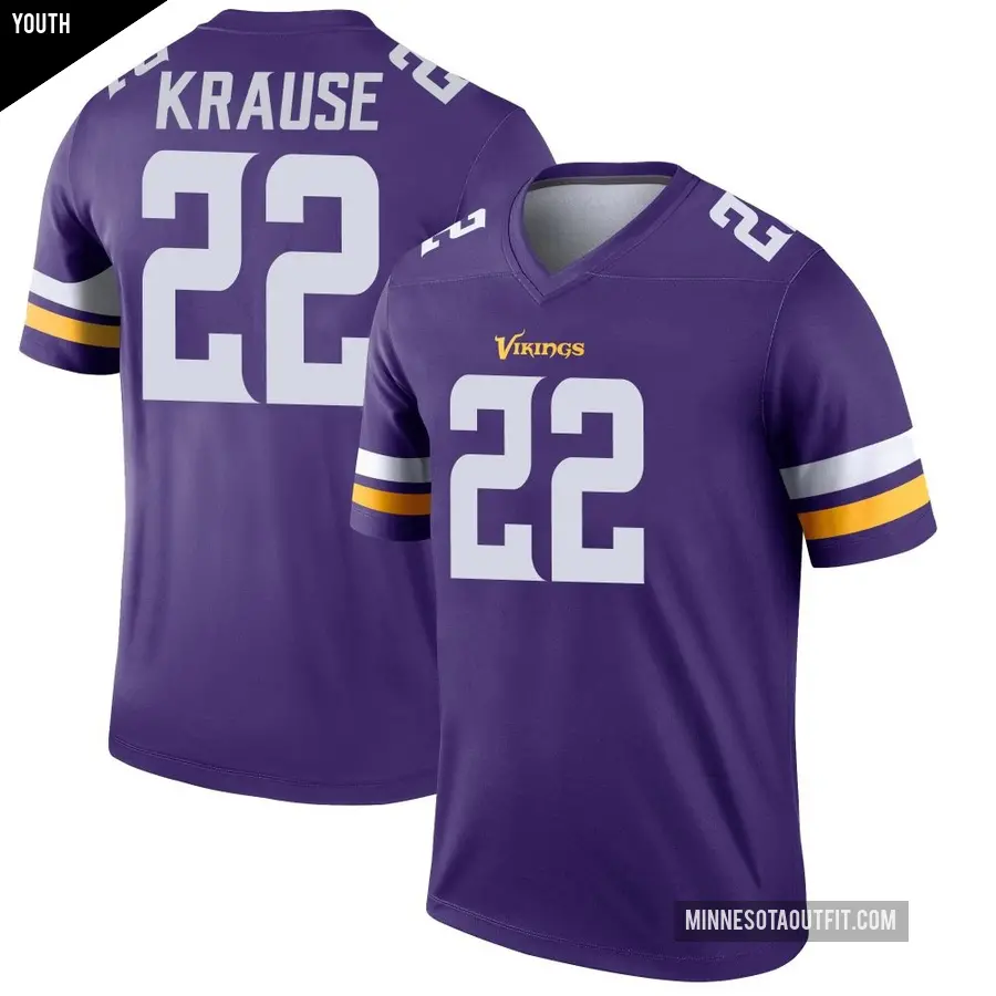 Youth Minnesota Vikings ＃22 Paul Krause Purple Legend Jersey