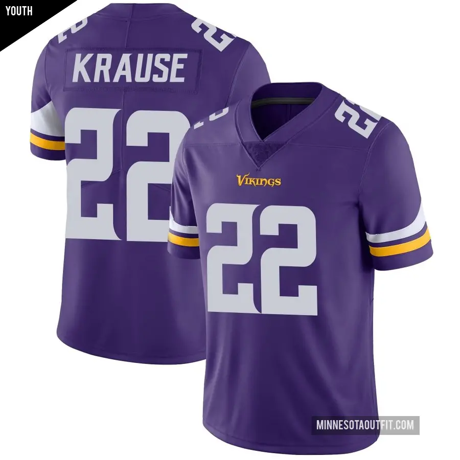 Youth Minnesota Vikings ＃22 Paul Krause Purple Limited Team Color Vapor Untouchable Jersey