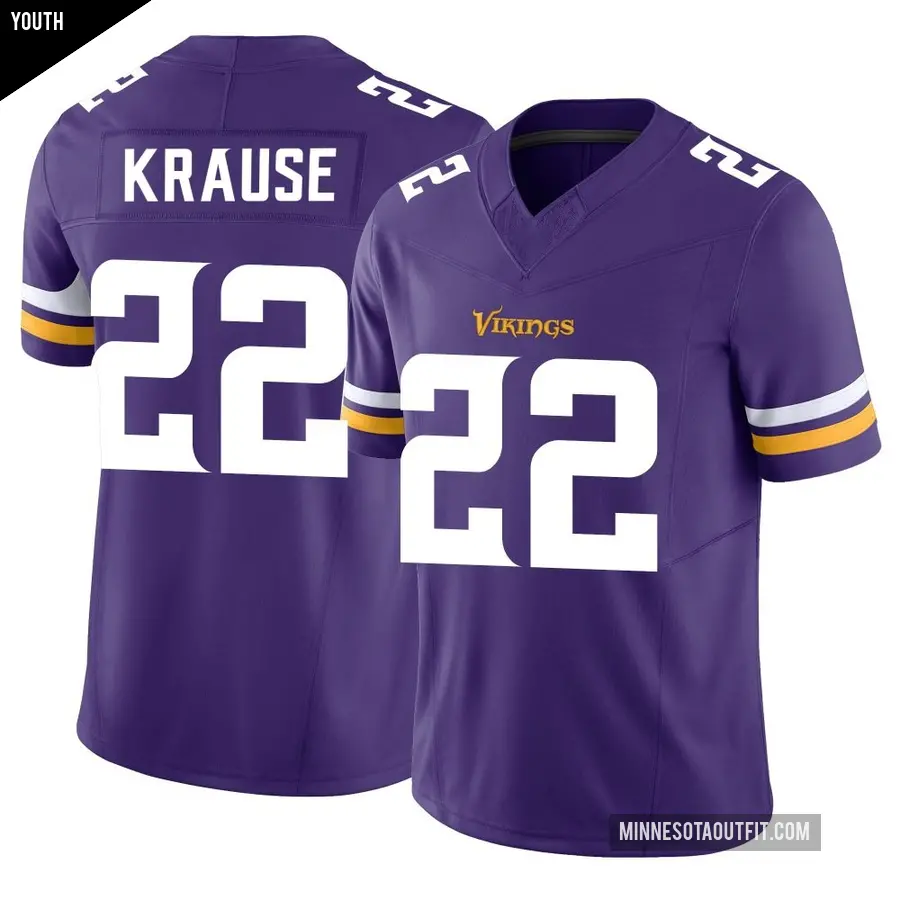 Youth Minnesota Vikings ＃22 Paul Krause Purple Limited Vapor F.U.S.E. Jersey