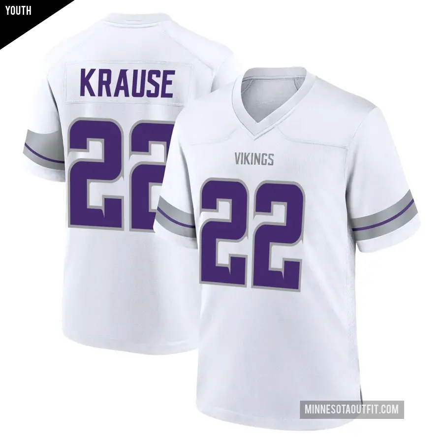 Youth Minnesota Vikings ＃22 Paul Krause White Game Alternate Jersey