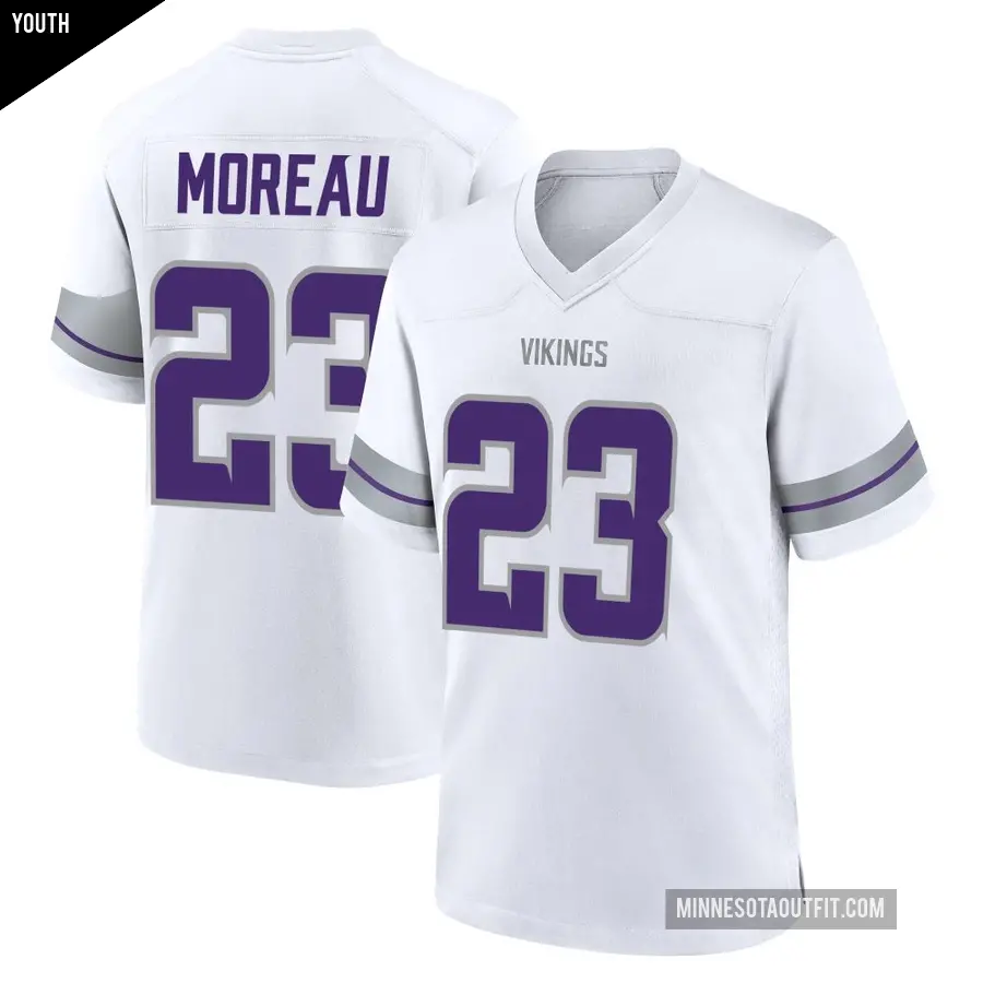 Youth Minnesota Vikings ＃23 Fabian Moreau White Game Alternate Jersey