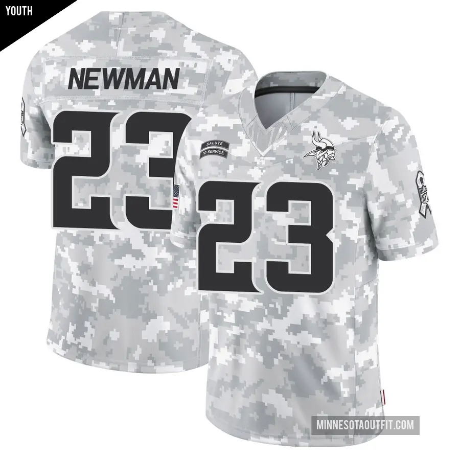 Youth Minnesota Vikings ＃23 Terence Newman Arctic Camo Limited 2024 Salute to Service Jersey