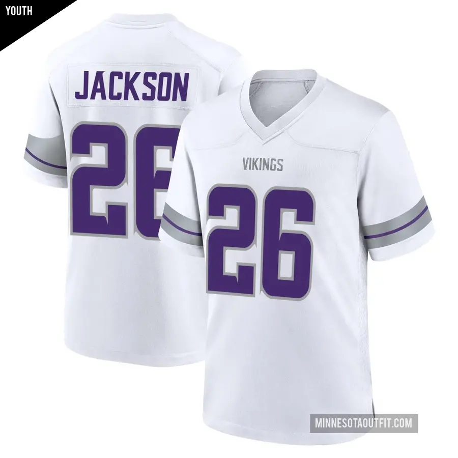 Youth Minnesota Vikings ＃26 Theo Jackson White Game Alternate Jersey