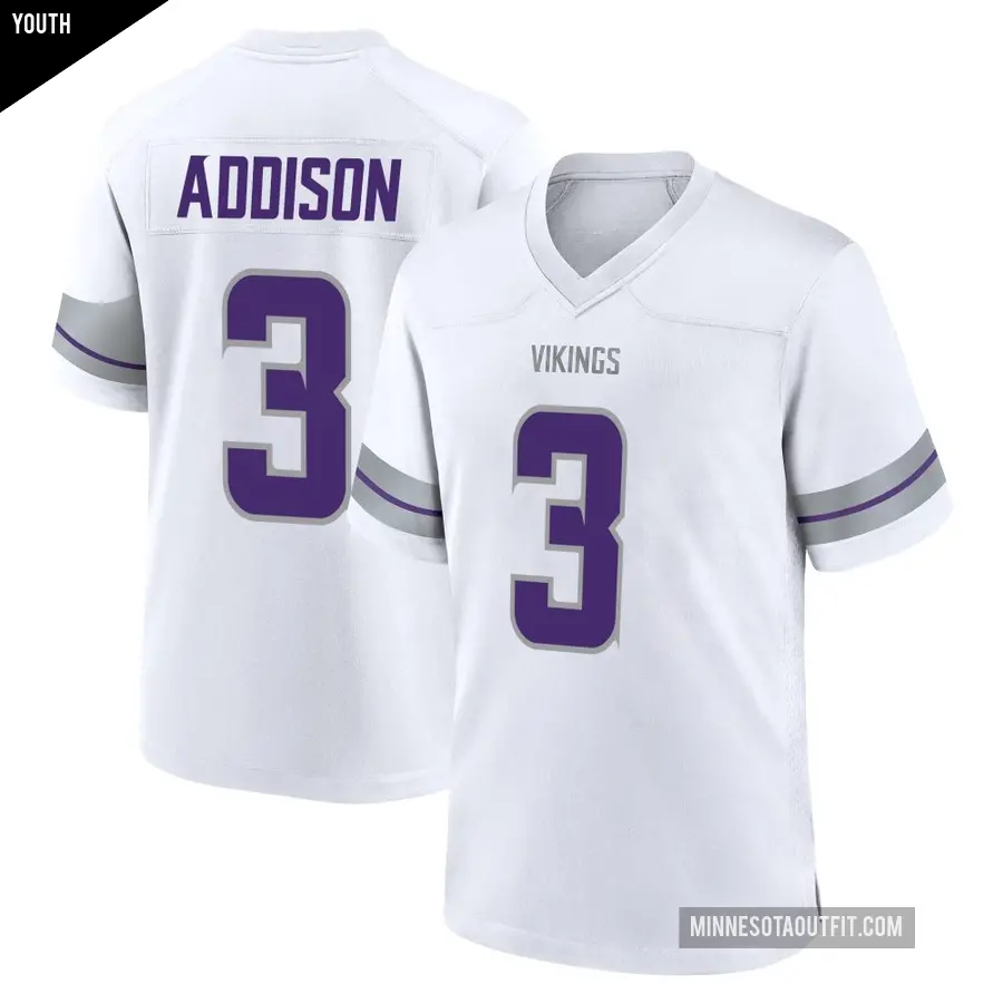 Youth Minnesota Vikings ＃3 Jordan Addison White Game Alternate Jersey