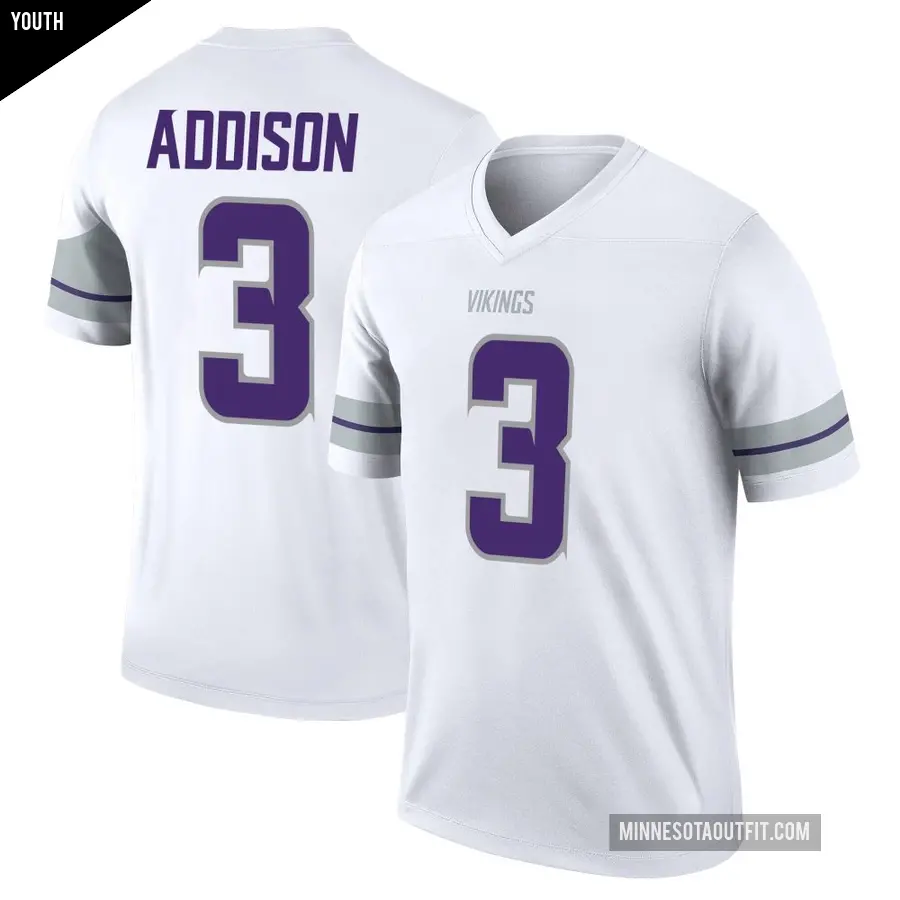 Youth Minnesota Vikings ＃3 Jordan Addison White Legend Alternate Jersey