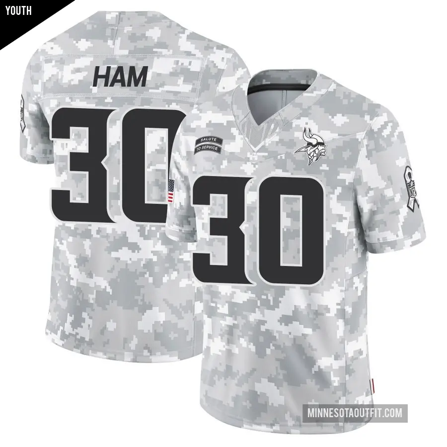 Youth Minnesota Vikings ＃30 C.J. Ham Arctic Camo Limited 2024 Salute to Service Jersey