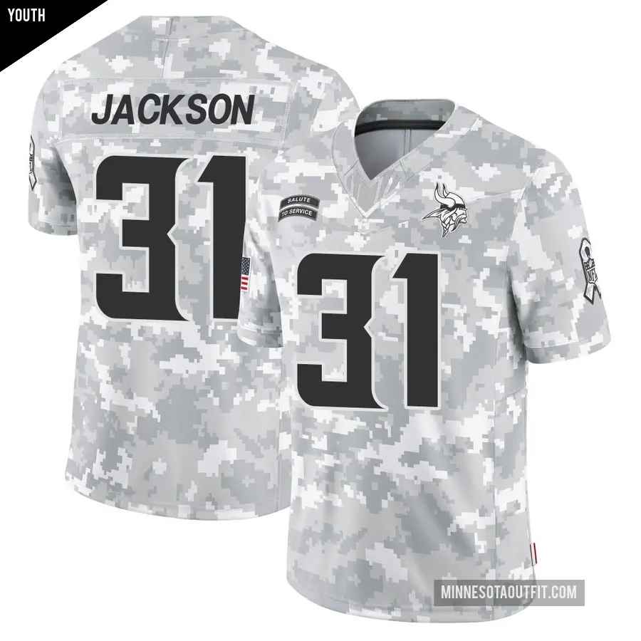 Youth Minnesota Vikings ＃31 Khyree Jackson Arctic Camo Limited 2024 Salute to Service Jersey