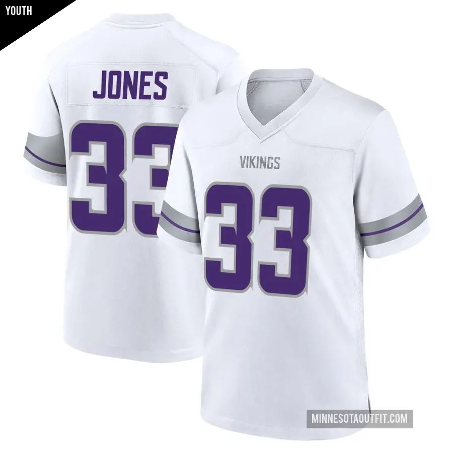Youth Minnesota Vikings ＃33 Aaron Jones White Game Alternate Jersey