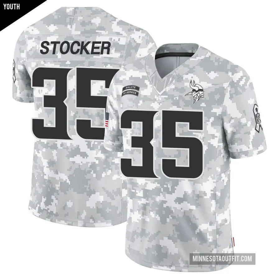 Youth Minnesota Vikings ＃35 Luke Stocker Arctic Camo Limited 2024 Salute to Service Jersey