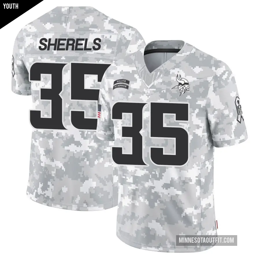 Youth Minnesota Vikings ＃35 Marcus Sherels Arctic Camo Limited 2024 Salute to Service Jersey