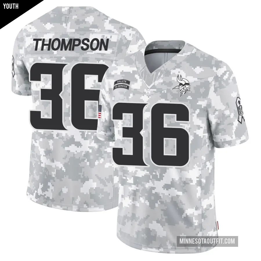 Youth Minnesota Vikings ＃36 NaJee Thompson Arctic Camo Limited 2024 Salute to Service Jersey