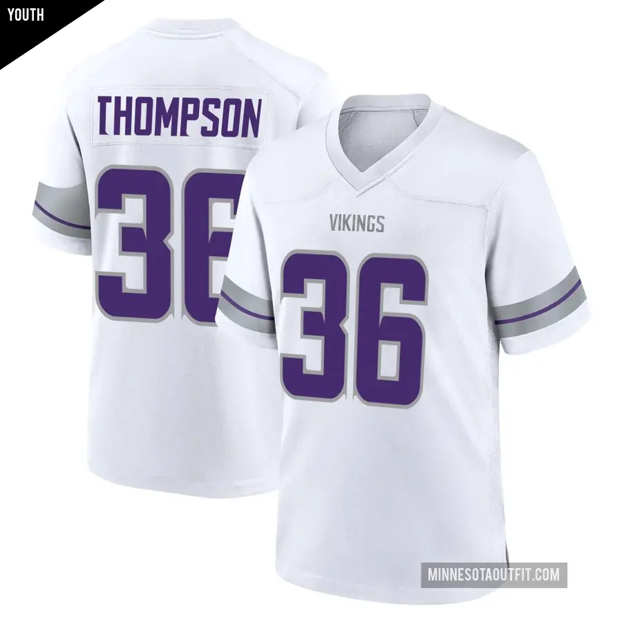 Youth Minnesota Vikings ＃36 NaJee Thompson White Game Alternate Jersey