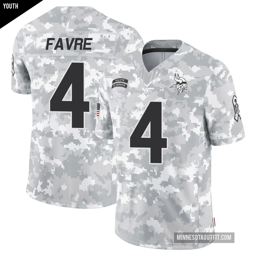 Youth Minnesota Vikings ＃4 Brett Favre Arctic Camo Limited 2024 Salute to Service Jersey