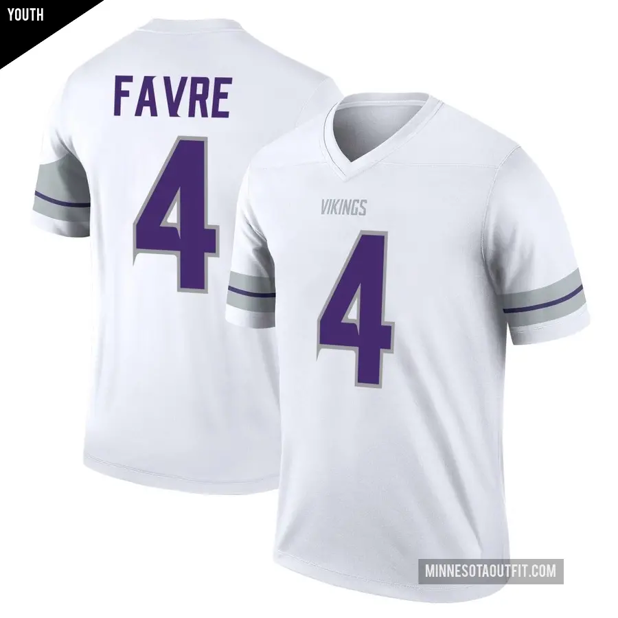 Youth Minnesota Vikings ＃4 Brett Favre White Legend Alternate Jersey