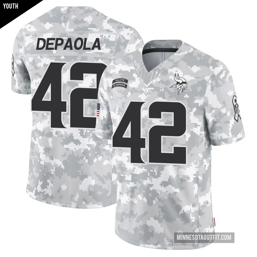 Youth Minnesota Vikings ＃42 Andrew DePaola Arctic Camo Limited 2024 Salute to Service Jersey
