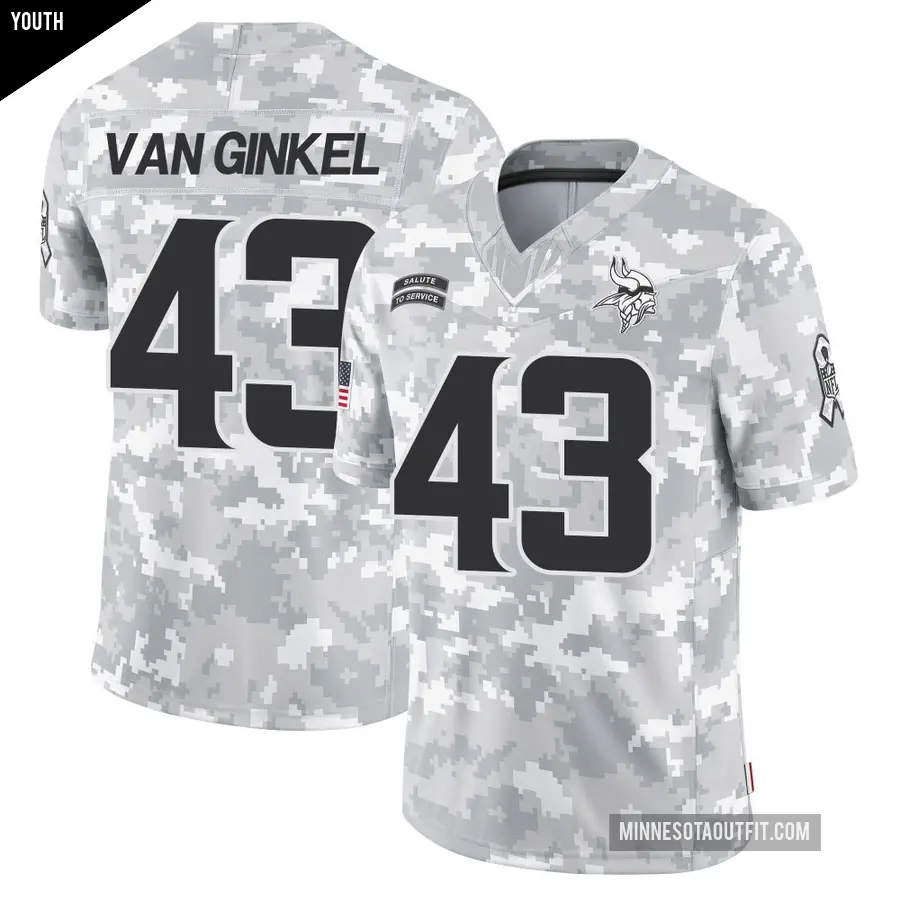 Youth Minnesota Vikings ＃43 Andrew Van Ginkel Arctic Camo Limited 2024 Salute to Service Jersey