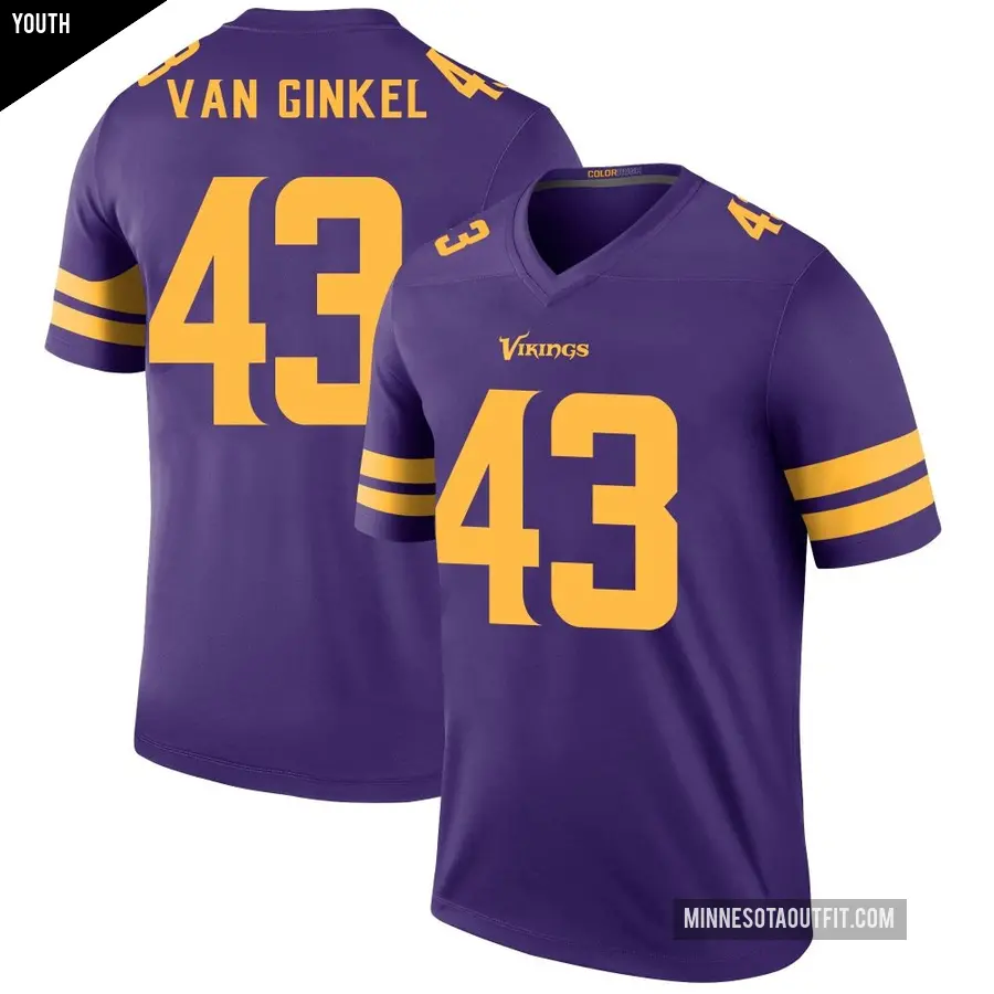 Youth Minnesota Vikings ＃43 Andrew Van Ginkel Purple Legend Color Rush Jersey