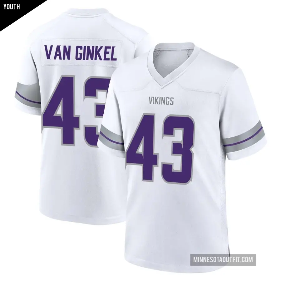 Youth Minnesota Vikings ＃43 Andrew Van Ginkel White Game Alternate Jersey