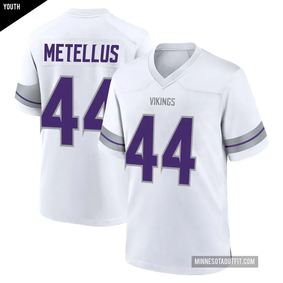 Youth Minnesota Vikings ＃44 Josh Metellus White Game Alternate Jersey
