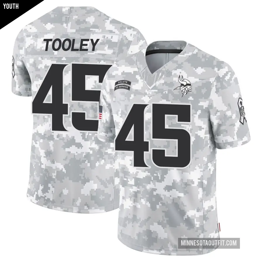 Youth Minnesota Vikings ＃45 Max Tooley Arctic Camo Limited 2024 Salute to Service Jersey