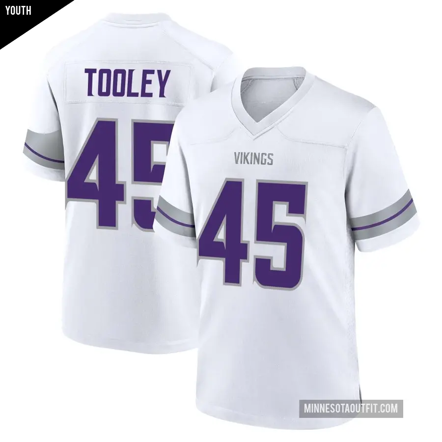 Youth Minnesota Vikings ＃45 Max Tooley White Game Alternate Jersey