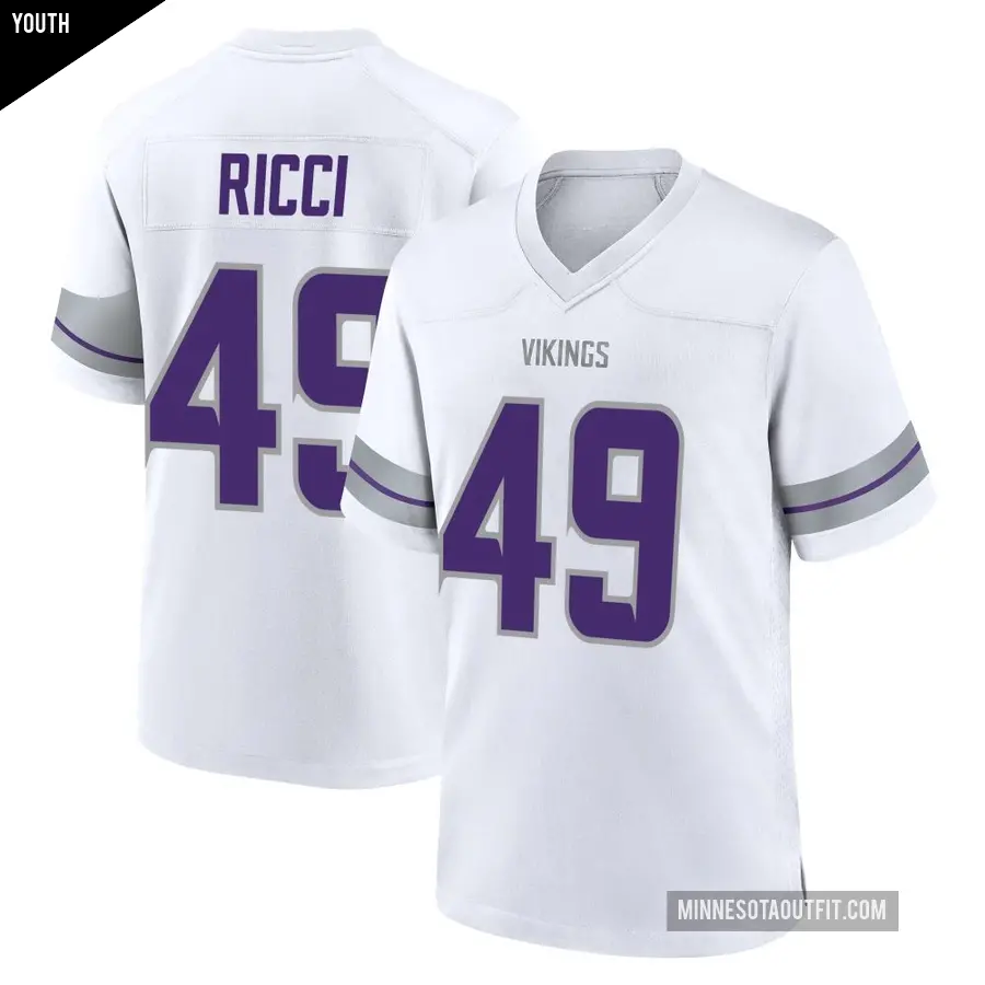 Youth Minnesota Vikings ＃49 Giovanni Ricci White Game Alternate Jersey