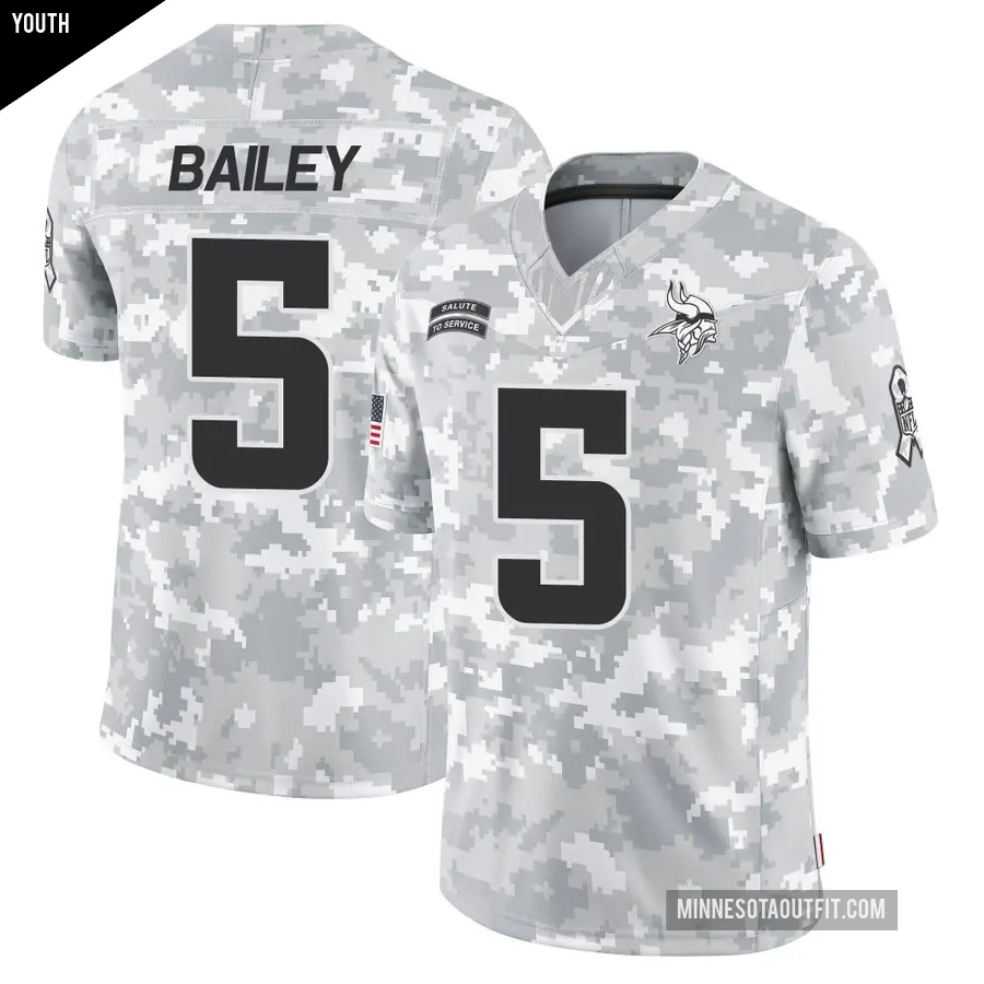 Youth Minnesota Vikings ＃5 Dan Bailey Arctic Camo Limited 2024 Salute to Service Jersey