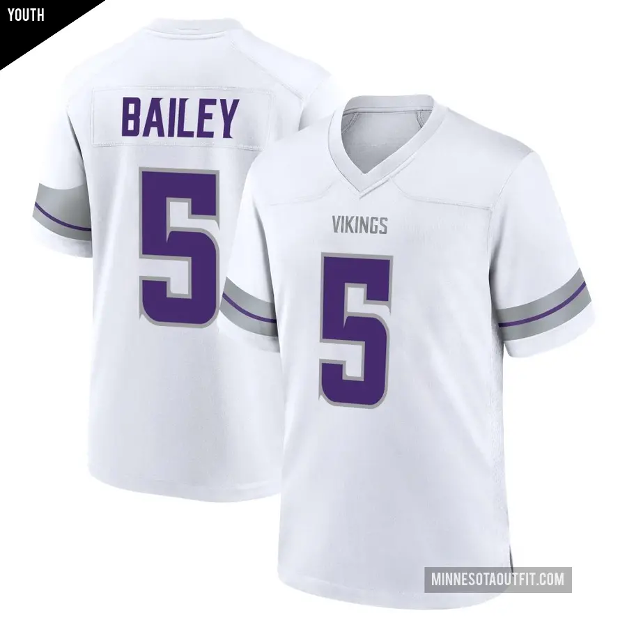 Youth Minnesota Vikings ＃5 Dan Bailey White Game Alternate Jersey