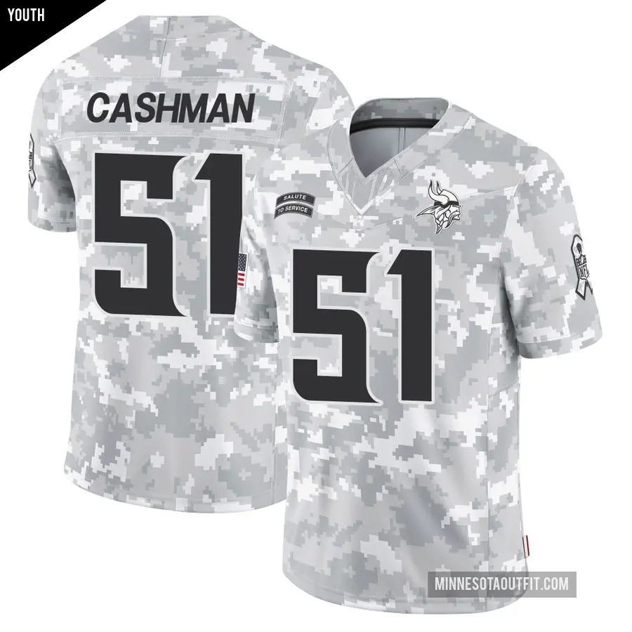 Youth Minnesota Vikings ＃51 Blake Cashman Arctic Camo Limited 2024 Salute to Service Jersey