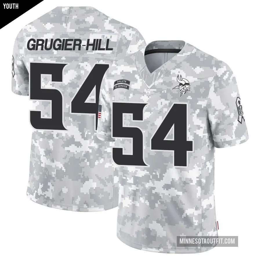 Youth Minnesota Vikings ＃54 Kamu Grugier-Hill Arctic Camo Limited 2024 Salute to Service Jersey