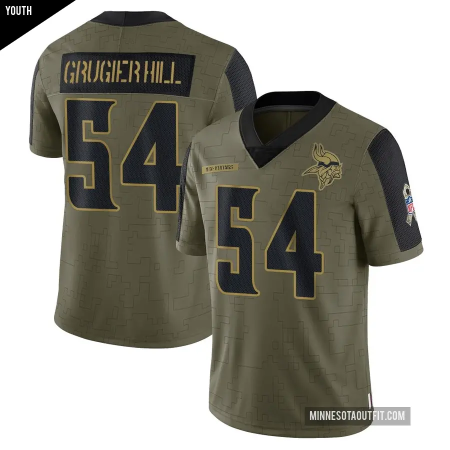 Youth Minnesota Vikings ＃54 Kamu Grugier-Hill Olive Limited 2021 Salute To Service Jersey