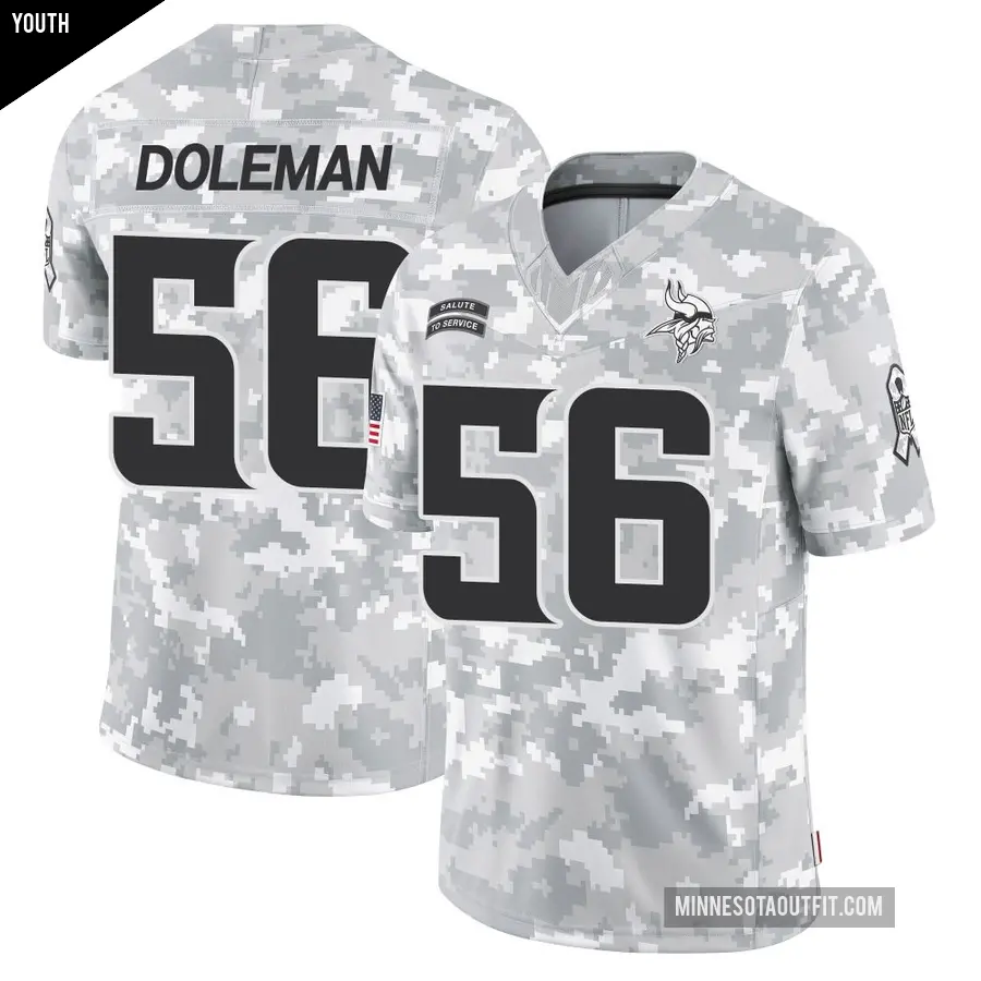 Youth Minnesota Vikings ＃56 Chris Doleman Arctic Camo Limited 2024 Salute to Service Jersey