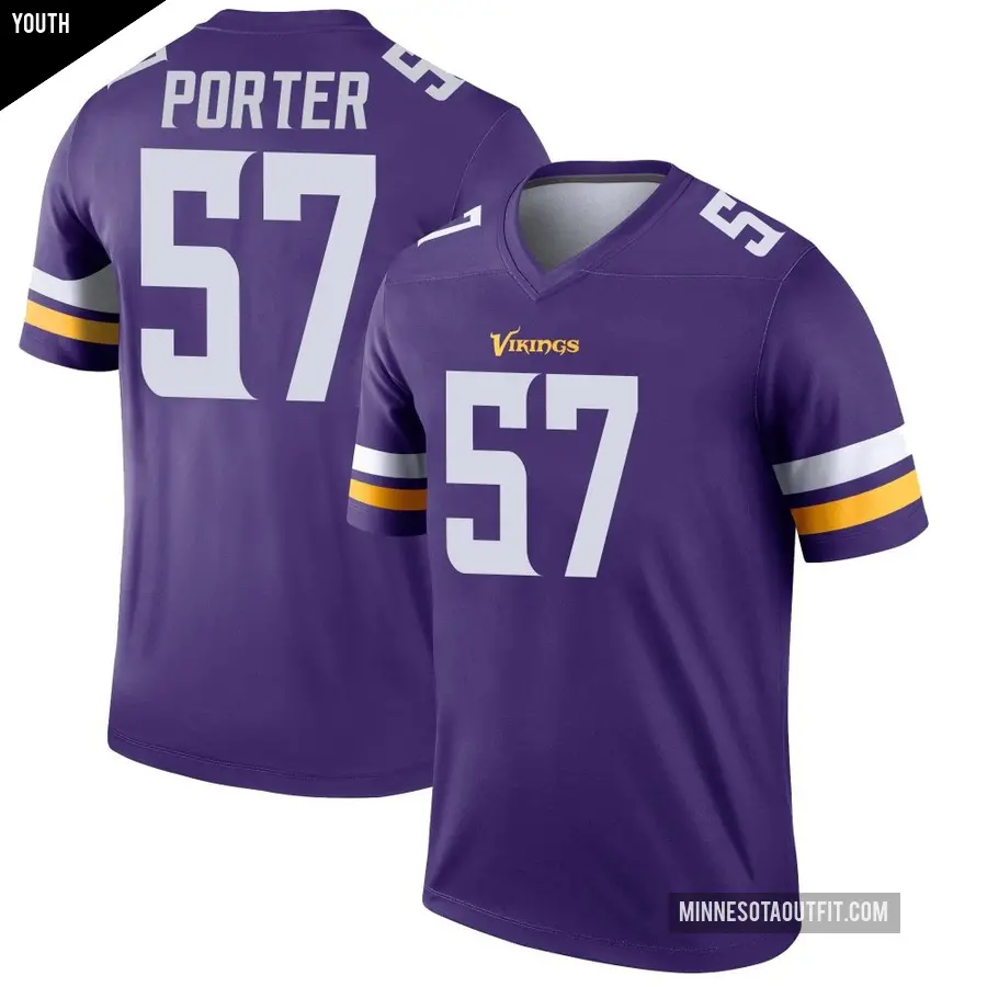 Youth Minnesota Vikings ＃57 Owen Porter Purple Legend Jersey
